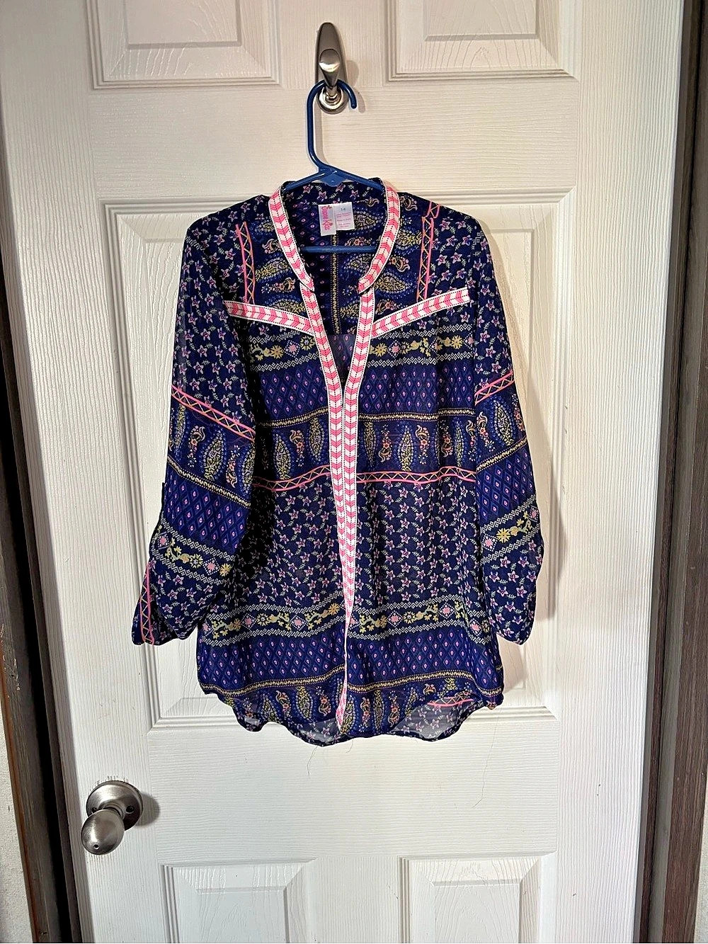 Japna Kids Girls Printed Blouse Size 14 in Blue & Pink Like New